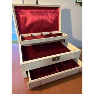 Vintage 1950s Mele Jewelry Box Cream Red Interior with No Key